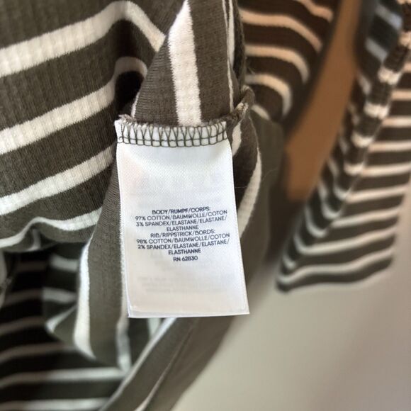 Lands End Womens Thermal Shirt Green White Stripe 3/4 Sleeve Pullover Top Large - Picture 5 of 9